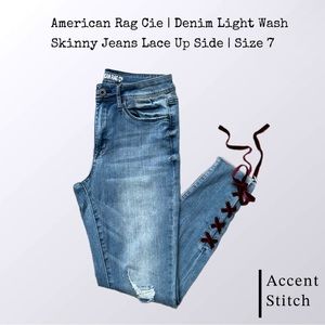 American Rag Cie | Blue Light Wash Denim Skinny Jeans Lace Up Side | Siz…